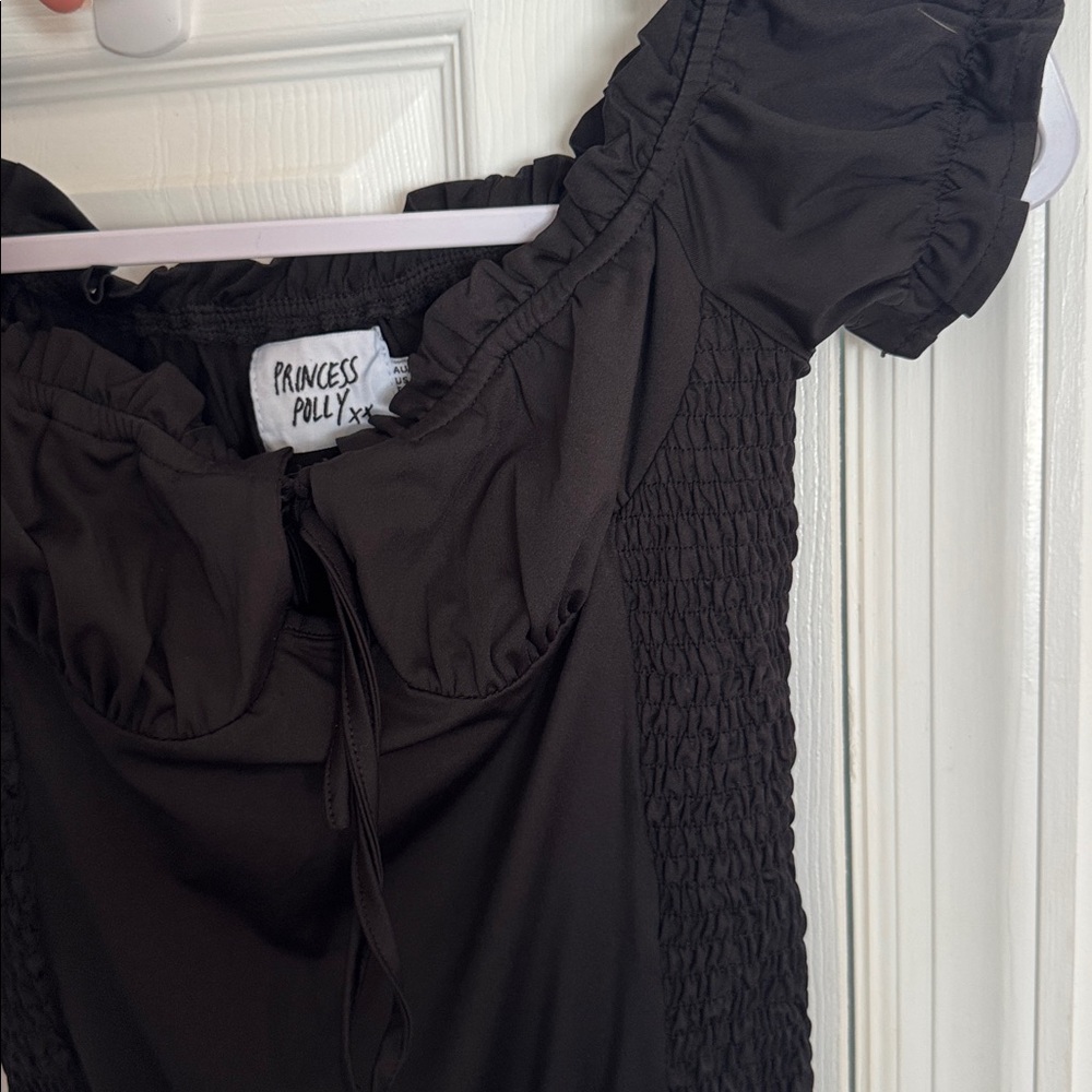 Black BodySuit- Smocked Off-Shoulder Style - Picture 4 of 4
